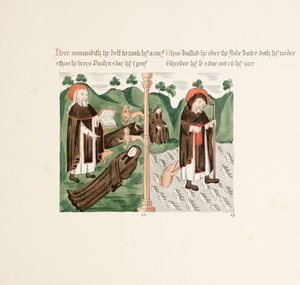 Fru New Coll 380, f45r. Antikviteterne fra Cathedral Church of Saint Mary, Carlisle, tegnet af Robert Carlile, 1795 (pen og blæk og wc på papir)